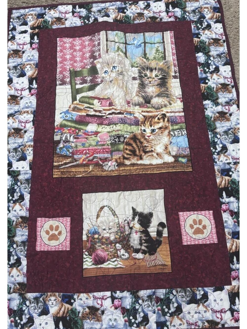 Cat Quilted Wall Hanging Lap Quilt 42x29